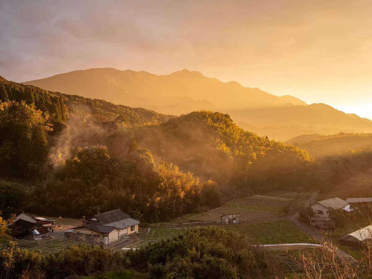 mountain, sunset, nature, countryside, natural, light, japan, kumamoto, landscape, Hikawa, Japan, Kumamoto