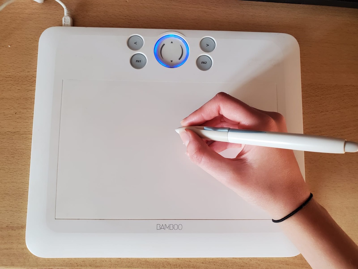Digital art tablet on wooden desk