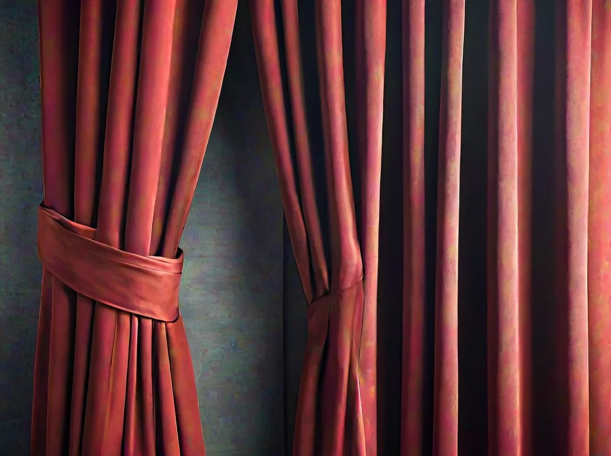 Cortina de teatro de terciopelo rojo pesado con pliegues elegantes