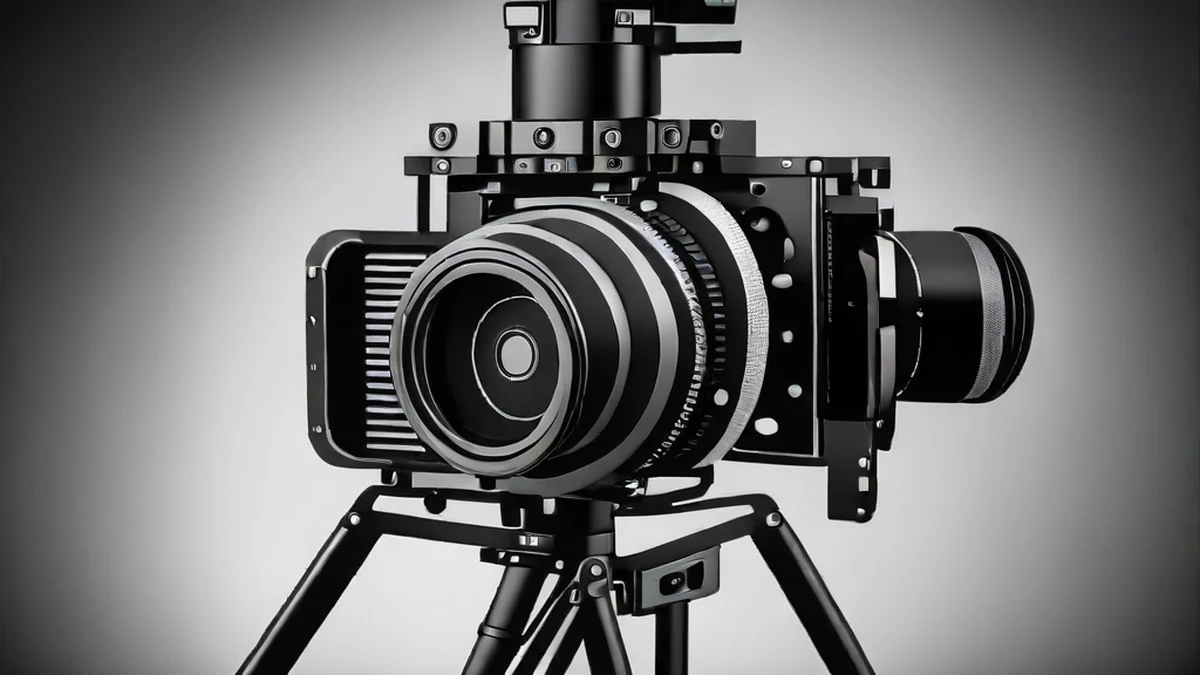Eine Filmproduktionskamera ist auf einem Tripod befestigt.