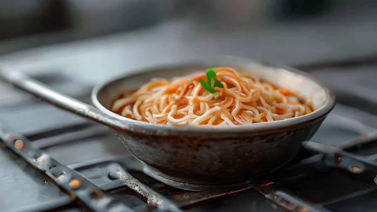 A close-up of a single noodle pin, showing its textured surface and metallic finish.