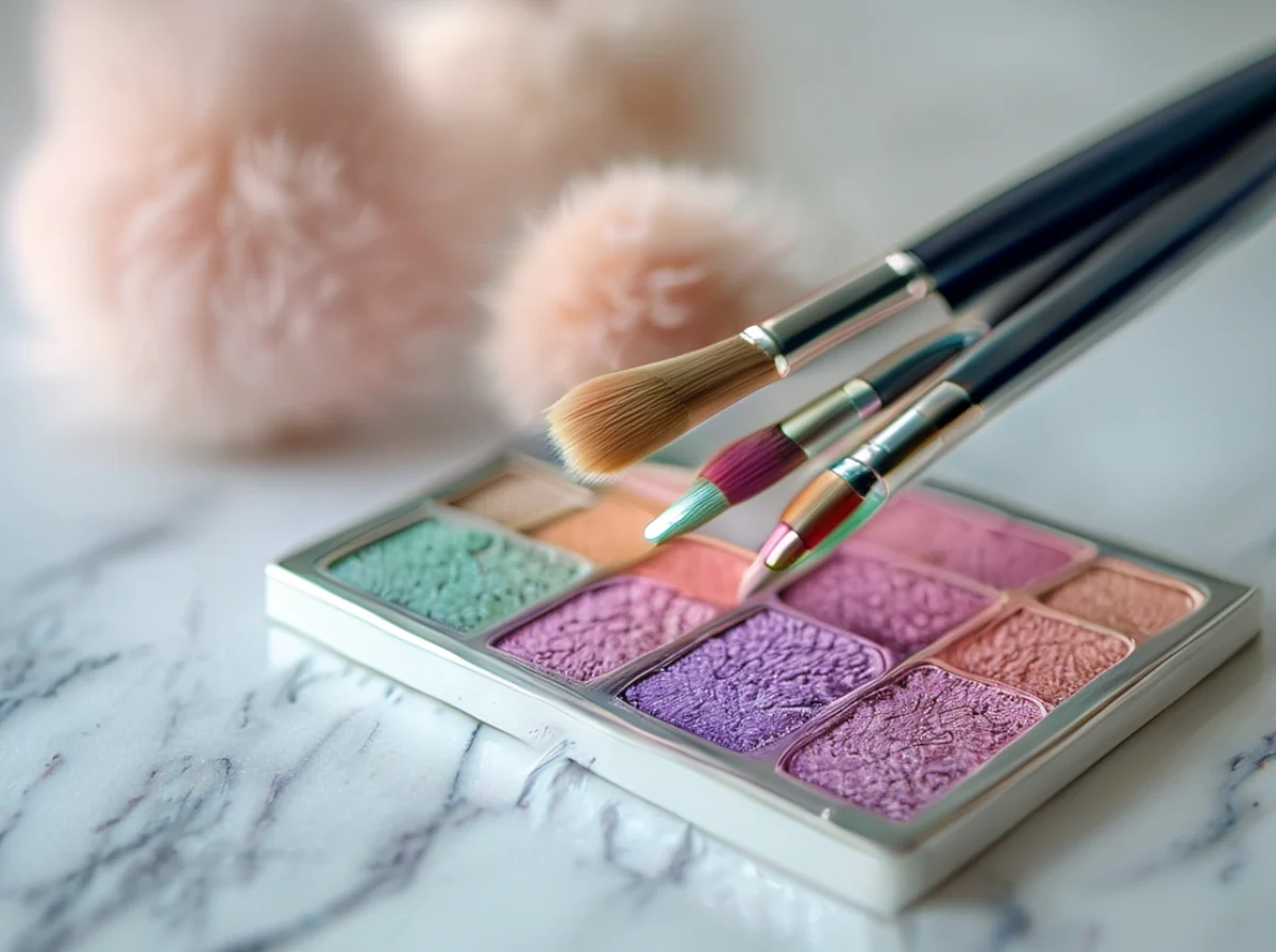 Brosses de maquillage et palette d'eyeshadow