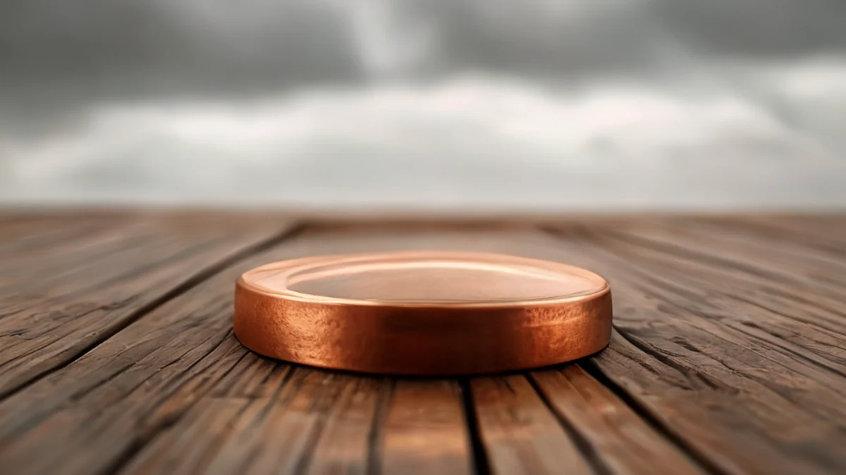 Um anel circular, de cor dourada, limpo, centrado em uma mesa de madeira sob luz de dia nublado, profundidade de campo suave, realismo fotográfico, enfoque nítido, detalhes altos